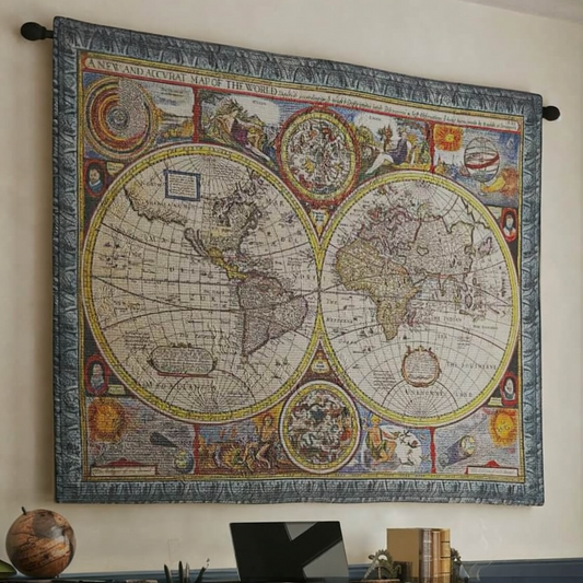 Loom u Soul "Old World Voyage" Antique Map — Premium Woven Historical Tapestry