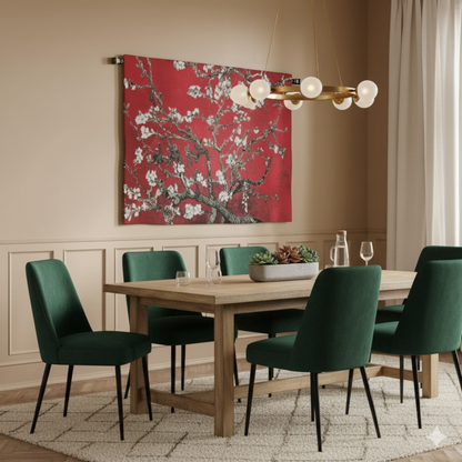 Van Gogh "Almond Blossom" Crimson — Bold Horizontal Woven Tapestry