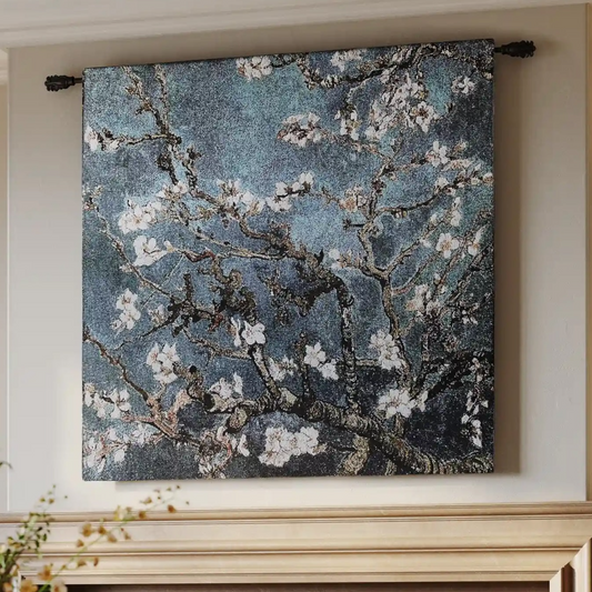 "Almond Blossom" Azure — Classic Square Woven Tapestry