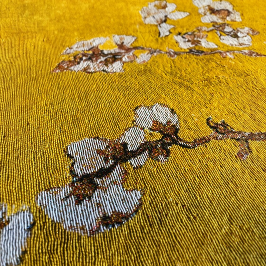 "Almond Blossom" Golden — Radiant Horizontal Woven Tapestry