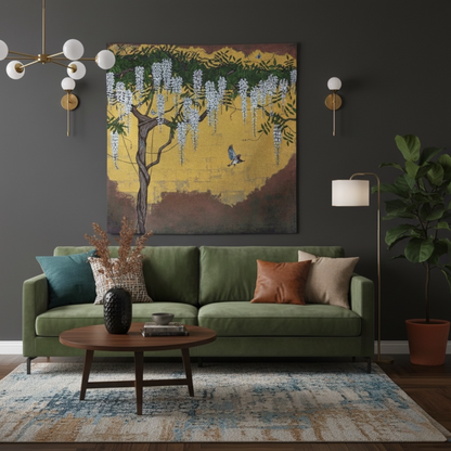 "Golden Sky Wisteria" — Romantic Floral Jacquard Woven Tapestry