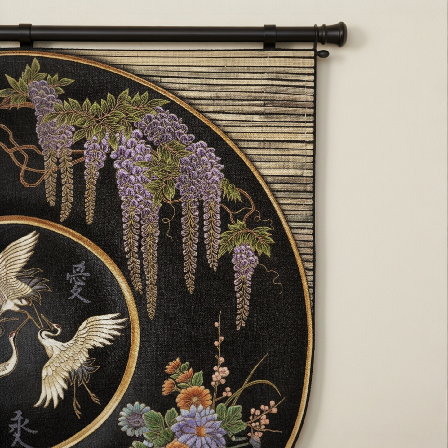 "Midnight Cloisonné" — Ornate Asian-Inspired Roundel Woven Tapestry