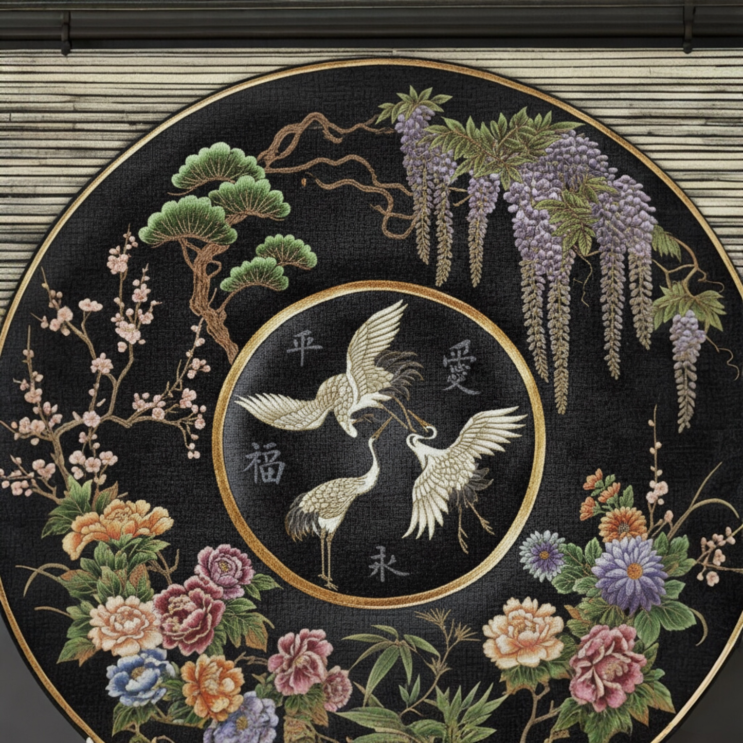 "Midnight Cloisonné" — Ornate Asian-Inspired Roundel Woven Tapestry