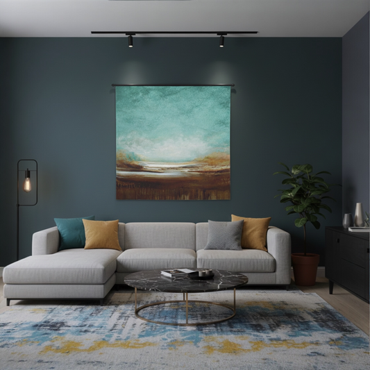 "New Horizons" — Modern Abstract Landscape Jacquard Woven Tapestry