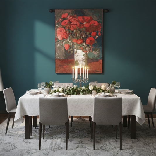 "Poppies" — Vibrant French Jacquard Woven Tapestry