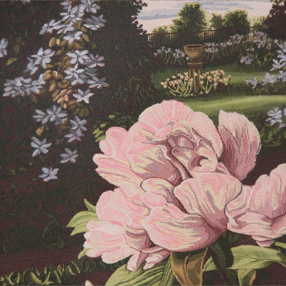 "Pink Peonies" — Elegant Italian Jacquard Woven Floral Tapestry
