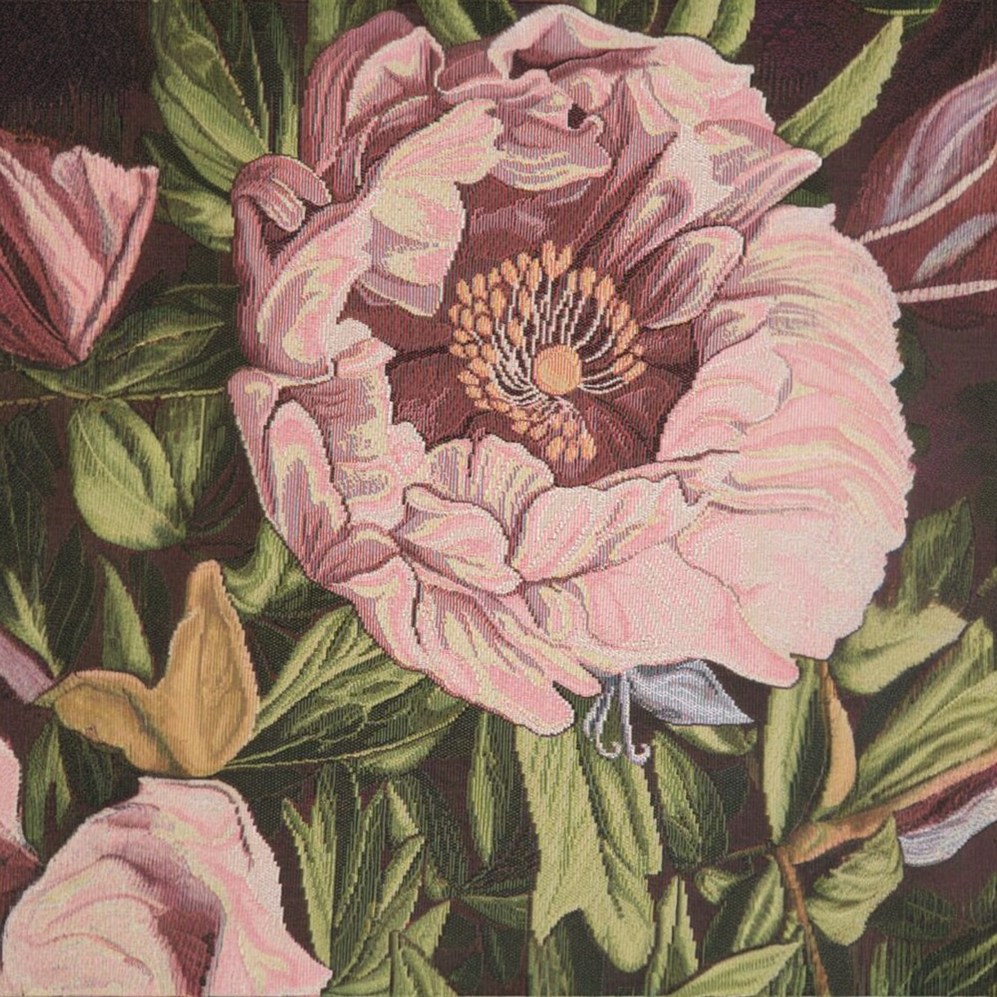 "Pink Peonies" — Elegant Italian Jacquard Woven Floral Tapestry