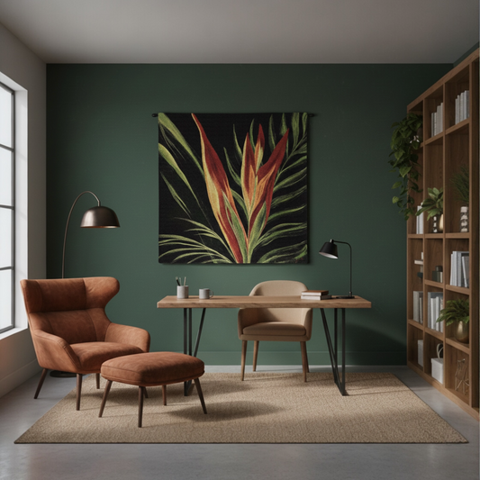 "Birds of Paradise" — Exotic Botanical Jacquard Woven Tapestry