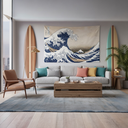 "The Great Wave off Kanagawa" — Iconic Hokusai Japanese Woven Tapestry