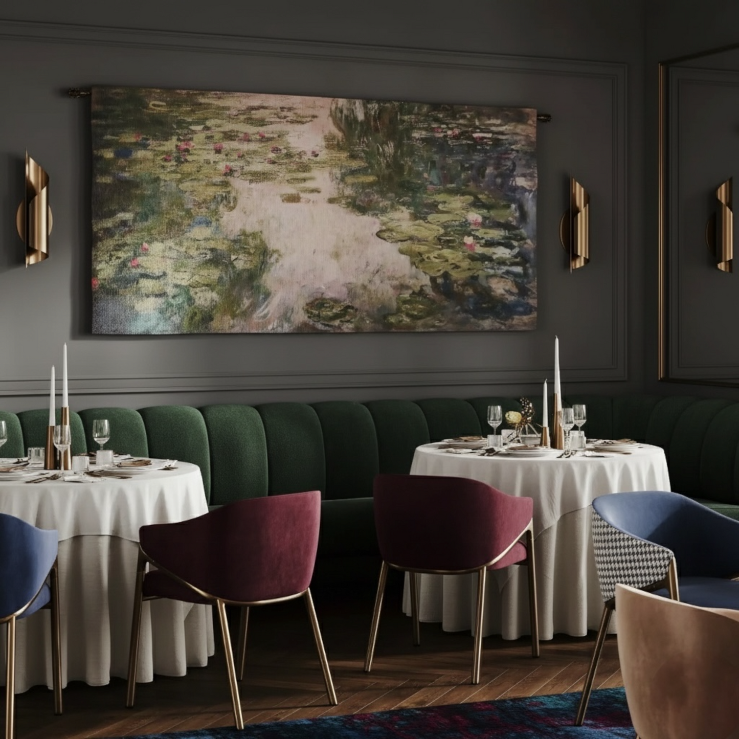 "Waterlilies" — Impressionist Garden Jacquard Woven Tapestry