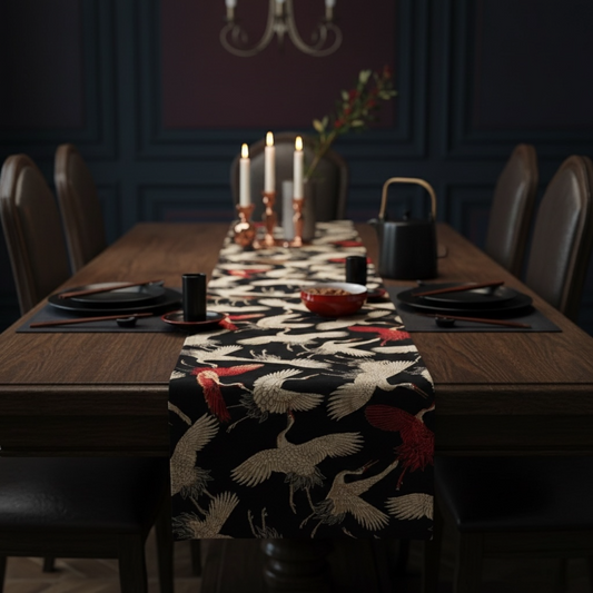 "Zen Wave" — Japanese Seigaiha Pattern Jacquard Woven Table Runner