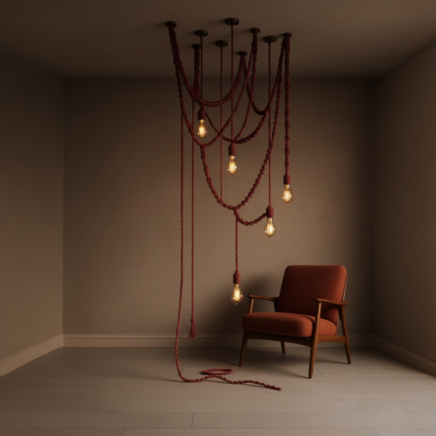 "Luminous Nest" — Handcrafted Macramé Chandelier with Glass Globes